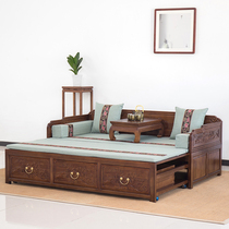  Chinese Arhat bed push-pull bed pure solid wood bed thick hoardings carved old elm Zen furniture Arhat bed bed sofa