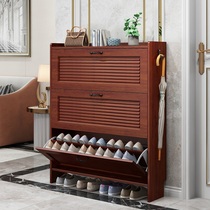 New Chinese shoe cabinet home door ultra-thin flip bucket porch cabinet 2021 new explosive solid wood color shoe rack