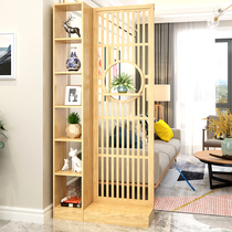 Screen partition shelf Living room simple modern new Chinese style solid wood double-sided wine cabinet Home entrance hall entrance cabinet