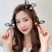 Dongdaemun mesh rabbit ear clip small side hairpin female summer forehead bangs hairpin small clip headdress