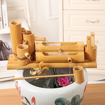 Bamboo running water fountain pendulum tube wheel creative Windmill Fish basin stone trough landscaping oxygenation humidification cycle filter