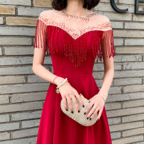 Bridal toast dress 2021 new summer tassel little man red engagement evening dress skirt can usually be worn thin