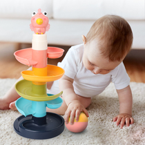 Fun track turn music stack tower childrens puzzle 0-3 years old baby early education baby 6-12 months rolling ball