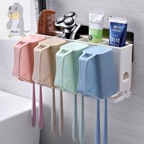 Sun-style bathroom toothbrush shelve with four-mouth home dental rack free of perforated wall-mounted toilet gargling cup suit