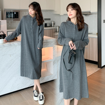 Maternity autumn dress Korean version of large size womens T-shirt spring and autumn fashion hooded loose long sweater skirt
