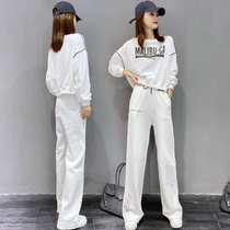 Leisure sports suit women 2021 Autumn New Fashion loose slim sweater high waisted wide leg pants two-piece tide
