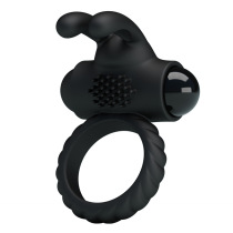 Locking Jing Vibration Silicone Rabbit Ear Cuff for Penis