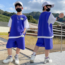 Boy Clothing Boy Summer Clothing Suit 2022 New Ocean Air CUHK Children Short Sleeve Summer Nets Red Boy Trendy Tide