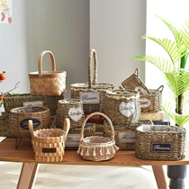 Opening flower basket Nordic Straw flower pot rattan flower pot floor landing extra large flower arrangement wedding living room woven flower basket ornaments