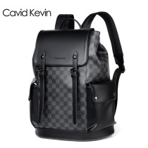 Cavid Kevin Male Double Shoulder Bag European and American Fashion Plaid Backpack Tide Cards Big Capacity Travel Casual Computer Bag