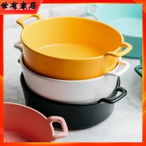 European-style binaural ceramic baking bowl Household soup bowl noodle bowl Salad bowl Creative single rice bowl tableware Oven special bowl