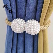 Curtain strap tie rope pearl magnet buckle curtain buckle non-perforated hanging ball tie belt Joker pair suction decorative tie