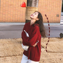 New Years Day large size Japanese lazy wind retro Port wind red sweater loose 2021 new autumn and winter New Year tide