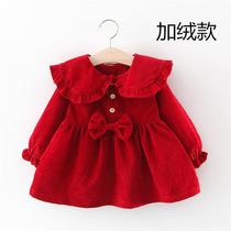 Childrens 2021 net red new childrens clothing female baby Foreign style thick princess skirt autumn and winter Korean version plus velvet dress