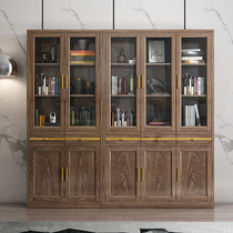 Fufu full solid wood bookcase oak modern simplicity Nordic new Chinese floor-to-ceiling glass door study home