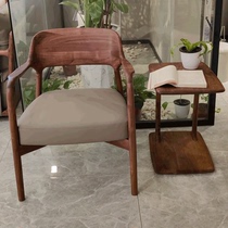 Kunyu Modern Simple Style Leisure Chair Living Room Bedroom Balcony Solid Wood Leather Leisure Chair 52805
