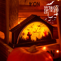 Halloween decorations scene arrangement props glowing pumpkin lanterns kindergarten bar atmosphere dress up desktop ornaments