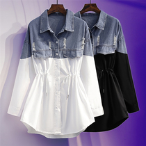 Big Code 2022 Spring Dress New Ocean Gas Minus age Two Shirts Fat sister mm Belly Button Slim-to-top Blouse Girl