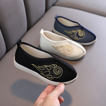 Old Beijing children boys handmade cloth shoes National style Chinese style embroidered shoes Students ancient costume Hanfu performance shoes