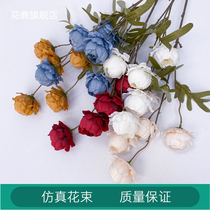 Simulation of 5 pearls peony core peony silk flower wedding wedding wedding hall flower arrangement road guide home decoration fake flower