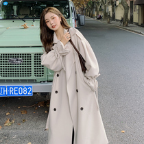 British wind beige windbreaker womens long knee Korean version temperament fashion high-end sense small coat coat