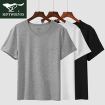 Official store flagship Seven Wolves Mens Pajamas Cotton Home Cotton Short Sleeves Single Top Mens Home Summer T-Shirt