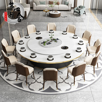 Modern Minima Light Lavish Solid Wood Hotel Electric Big Round Table Club Restaurant Marble Table Hotpot Table Custom
