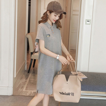 Summer new Korean version short-sleeved dress women lazy loose thin medium-long simple fashion polo collar T-shirt