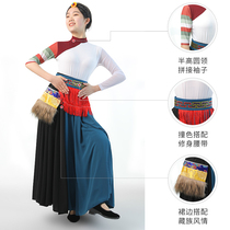 Tibetan clothing long skirt Tibetan dance clothing dance performance clothing half-length skirt new Tibetan ethnic womens coat suit