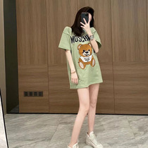 High-end loose bear print casual t-shirt womens 2021 summer new lazy wind fashion short-sleeved top ins tide