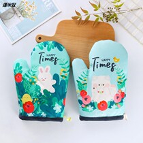 Thick cute baking high temperature resistant anti-scalding microwave oven heat insulation gloves household kitchen cotton gloves
