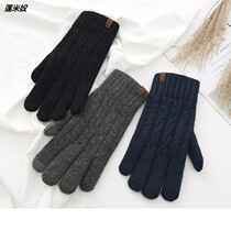 Wool men winter gloves double-layer plus velvet thickened warm touch screen student gloves literary cycling gloves