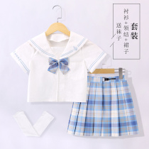 Girls jk Uniform Skirt Summer Suit Childrens campus Sailor Suit College Style Genuine Pleated skirt short shirt skirt