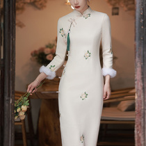 New Years clothing Tang suit female Chinese style winter new improved cheongsam Zen Hanfu padded velvet dress elegant