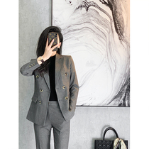 Gray blazer womens autumn and winter professional wear womens suits fashion temperament casual light Luxury Luxury High sense small suit