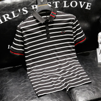 2021 summer fashion brand high-end mens stripe printing pure cotton lapel POLO shirt mens wild silk cotton tide t