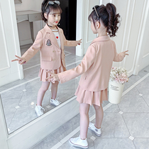 Girls small suit suit spring and autumn 2021 new childrens autumn long sleeve suit skirt