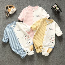 Dexun baby jumpsuit Spring and Autumn long sleeve baby Autumn 0 to 1 year old New wear thin velvet conjoined ha men and women