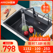 ARROW Wrigley quartz stone sink household kitchen wash basin large single trough granite black dishwashing