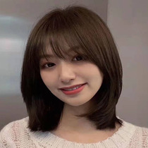 Wig female short hair round face net red air bangs real life hair natural full hood type long hair female wig cover