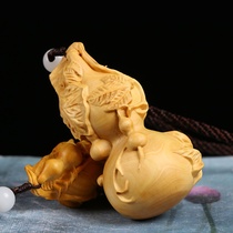 Gifts play gourd promotion jewelry Crafts Solid wood pendant carving box Yangwen play leaflet wood carving handle