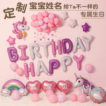 Unicorn balloon children boy girl baby first birthday party decoration scene layout background wall