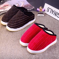 Handmade beef tendons for men and women cotton slippers home warm shoes in winter thickened winter middle-aged half-bag heel slippers