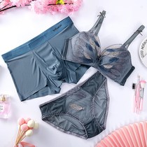 Couple underwear panty set three-piece set with bra Sex confusion sexy passion Ice silk mens creative temptation cute