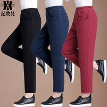 New mother warm cotton pants women thick cotton linen straight pants middle-aged and elderly winter trousers plus velvet casual pants