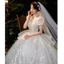 French main wedding dress 2021 New temperament bride summer court princess style high-end super fairy big tailed small man