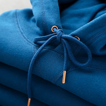 Gemstone blue 340g heavy terry cloth three-pin solid color hooded sweater Japanese simple casual quality top