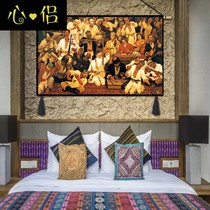 Xinjiang National style characteristic decoration background wall art hanging cloth tapestry literary restaurant bedroom living room fabric hanging painting