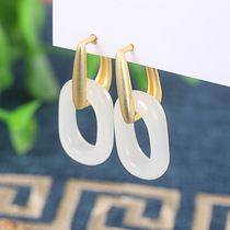 S925 sterling silver Hetian Jade womens earrings fashion Korean version earrings personality irregular temperament earrings