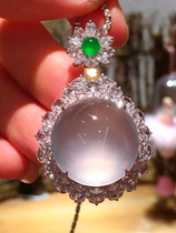 Natural a cargo high ice jade egg noodle pendant old pit Myanmar glass seed water jade pendant necklace gold inlay